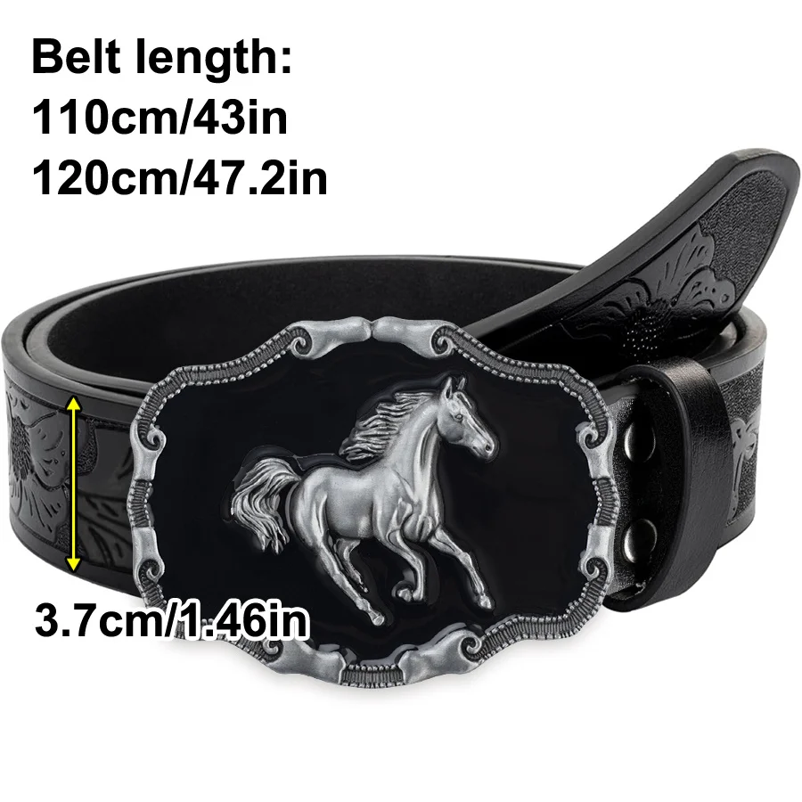 Western Men's Denim Belt, Retro Belt, Wild Horse Buckle, Hip-Hop Personality, Retro Style, Unisex Matching with Jeans/Casual Pan