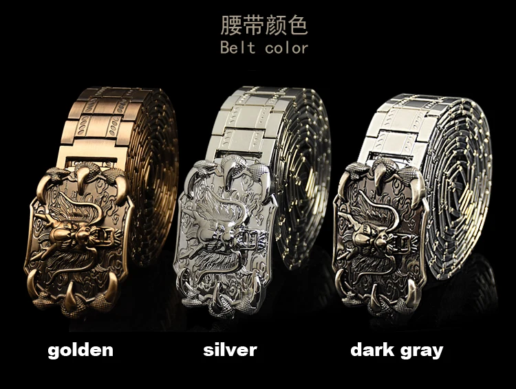 Men's belt metal stainless steel belt silver dragon retro-cologne silver belt high-end designer steel belt personality belt