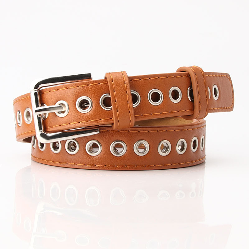 New Metal Full Eyelet Belt for Women's Belt  Korean Version Versatile Fashionable Hollowed Out Decorative Pu Belt 2.3X105cm