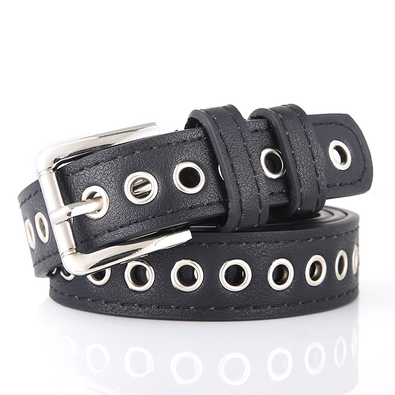 New Metal Full Eyelet Belt for Women's Belt  Korean Version Versatile Fashionable Hollowed Out Decorative Pu Belt 2.3X105cm