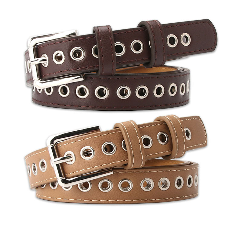 New Metal Full Eyelet Belt for Women's Belt  Korean Version Versatile Fashionable Hollowed Out Decorative Pu Belt 2.3X105cm