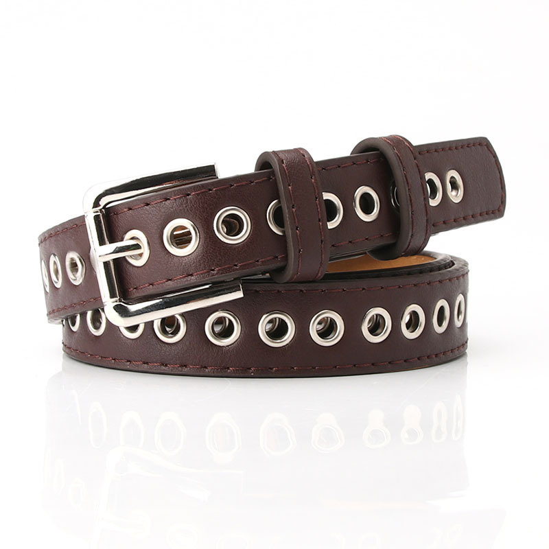 New Metal Full Eyelet Belt for Women's Belt  Korean Version Versatile Fashionable Hollowed Out Decorative Pu Belt 2.3X105cm