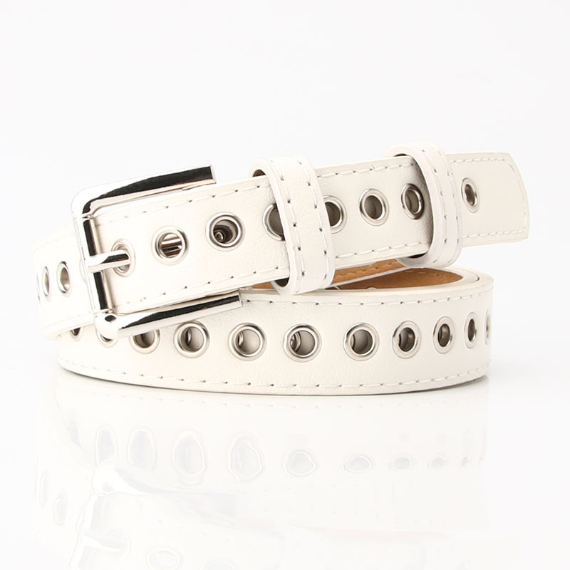 New Metal Full Eyelet Belt for Women's Belt  Korean Version Versatile Fashionable Hollowed Out Decorative Pu Belt 2.3X105cm