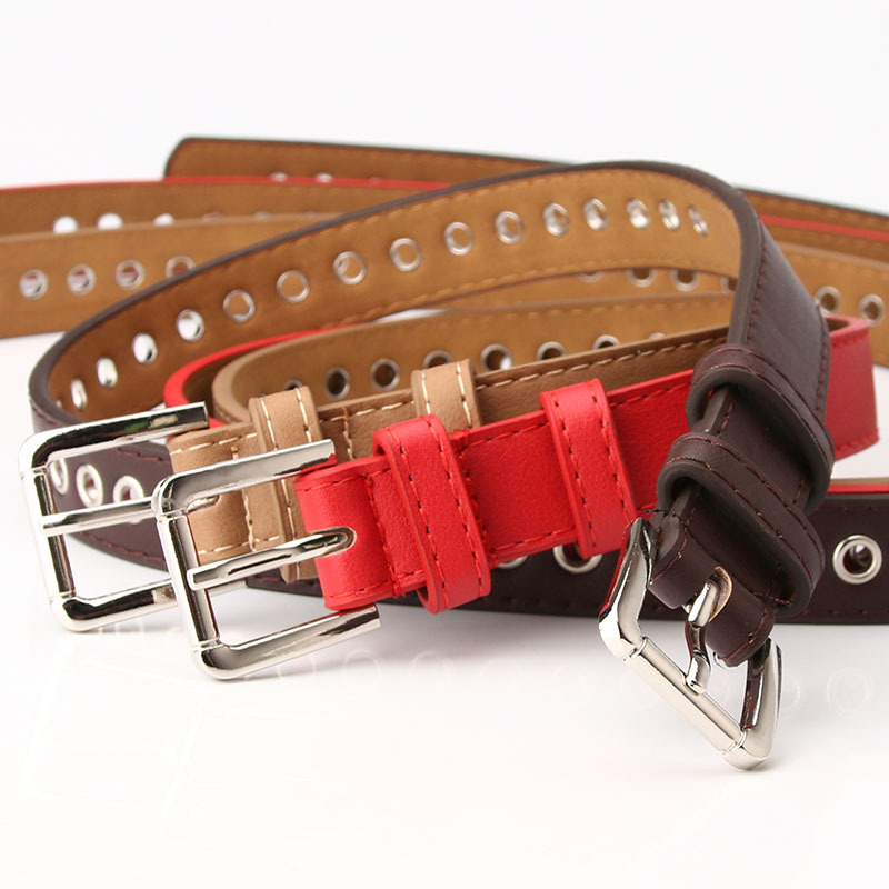 New Metal Full Eyelet Belt for Women's Belt  Korean Version Versatile Fashionable Hollowed Out Decorative Pu Belt 2.3X105cm