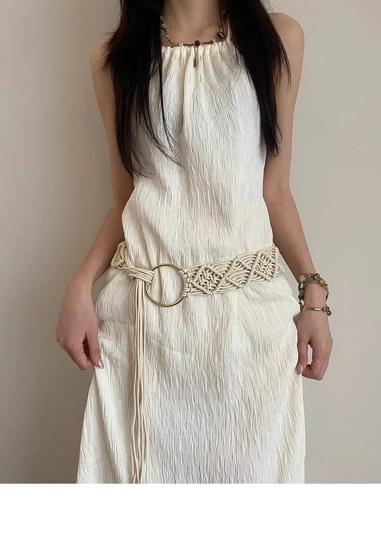 Bohemian Braided Folk Wind Waist Rope, 2024 New Style With Dress, Belt And Chain