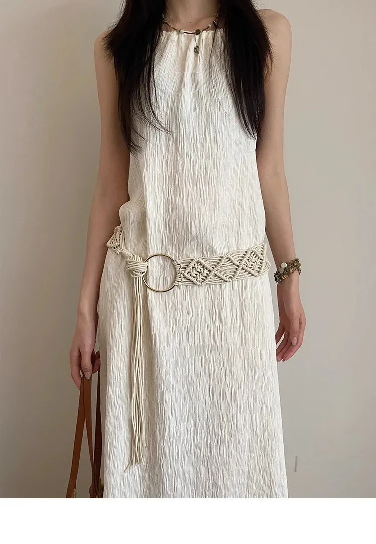 Bohemian Braided Folk Wind Waist Rope, 2024 New Style With Dress, Belt And Chain