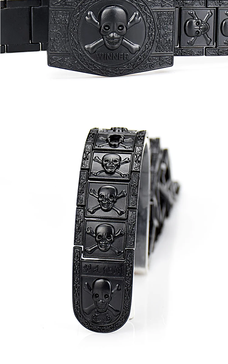 Men Stainless steel Belt metal waistband Golden Skull Skeleton Buckle Punk Rock style Self-defense high quality gold belt black
