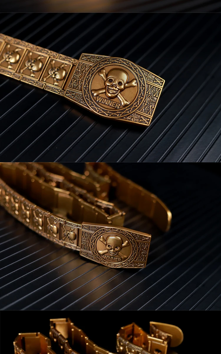 Men Stainless steel Belt metal waistband Golden Skull Skeleton Buckle Punk Rock style Self-defense high quality gold belt black