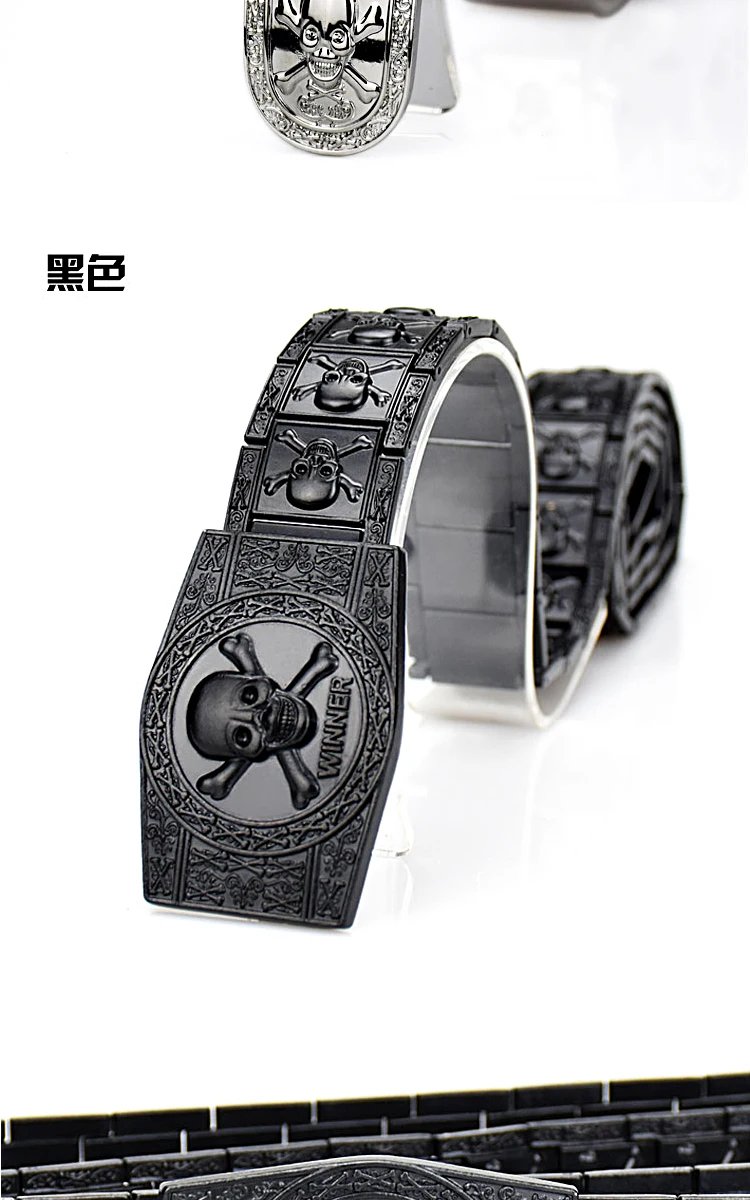 Men Stainless steel Belt metal waistband Golden Skull Skeleton Buckle Punk Rock style Self-defense high quality gold belt black