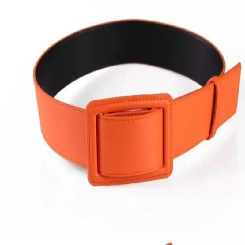 2024 Luxury Women Orange Wide 4.5cm Non Porous Belt Simple All Match Decorative Ultra Coat Black Waist Seal Spot 65-82cm