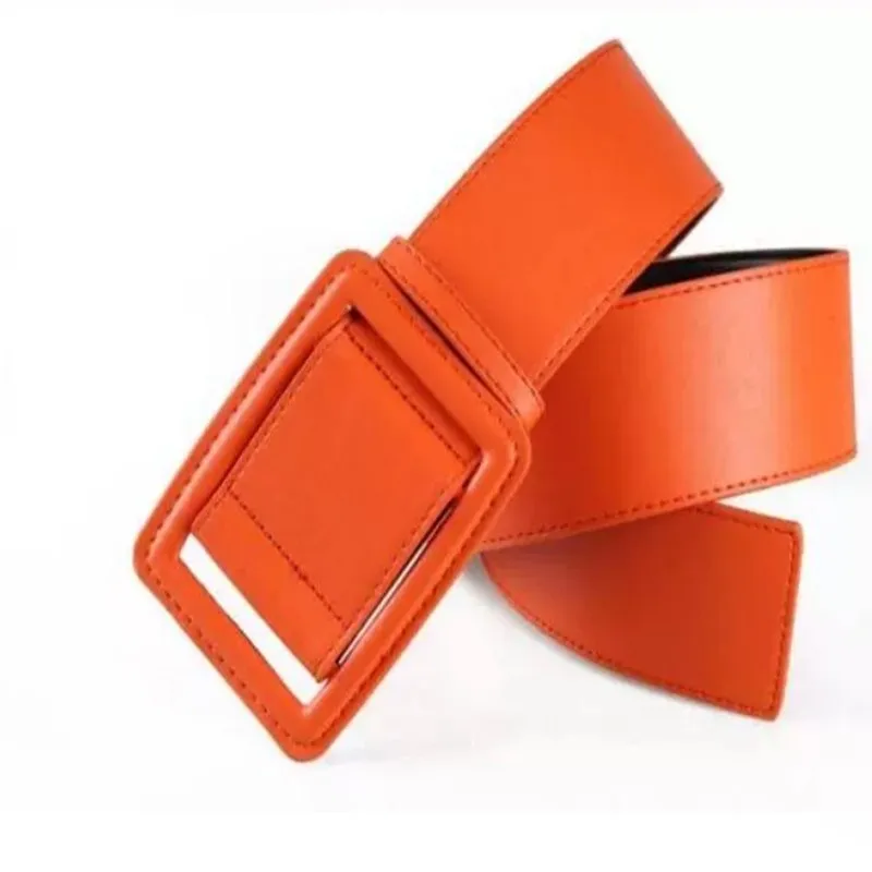 2024 Luxury Women Orange Wide 4.5cm Non Porous Belt Simple All Match Decorative Ultra Coat Black Waist Seal Spot 65-82cm