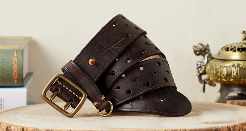 3.8cm Luxury Thick Cowhid Genuine Leather Men Belt Double Buckle Ceinture Leather Belt Men Jeans Trouser Strap For Jeans