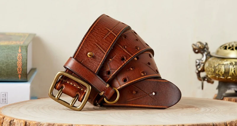 3.8cm Luxury Thick Cowhid Genuine Leather Men Belt Double Buckle Ceinture Leather Belt Men Jeans Trouser Strap For Jeans