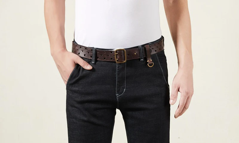 3.8cm Luxury Thick Cowhid Genuine Leather Men Belt Double Buckle Ceinture Leather Belt Men Jeans Trouser Strap For Jeans