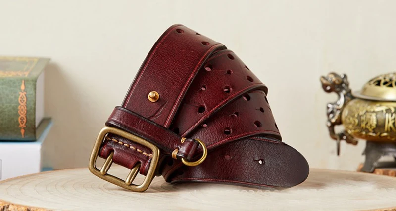 3.8cm Luxury Thick Cowhid Genuine Leather Men Belt Double Buckle Ceinture Leather Belt Men Jeans Trouser Strap For Jeans