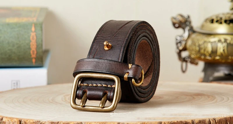 3.8cm Luxury Thick Cowhid Genuine Leather Men Belt Double Buckle Ceinture Leather Belt Men Jeans Trouser Strap For Jeans