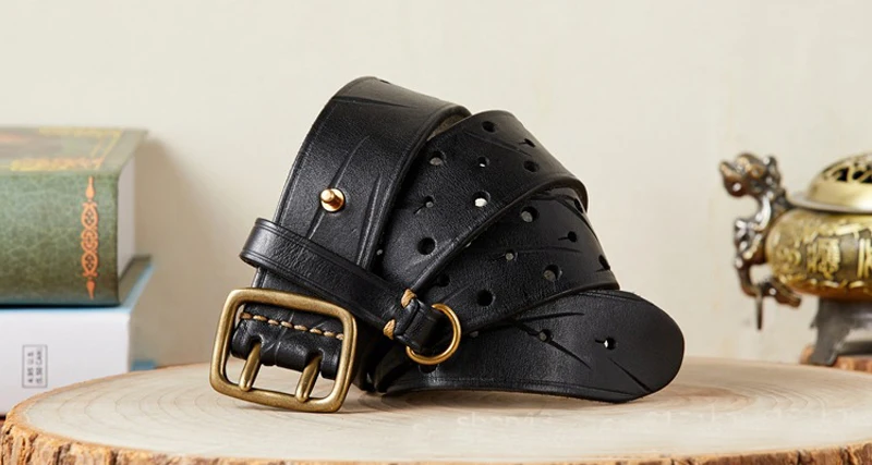 3.8cm Luxury Thick Cowhid Genuine Leather Men Belt Double Buckle Ceinture Leather Belt Men Jeans Trouser Strap For Jeans