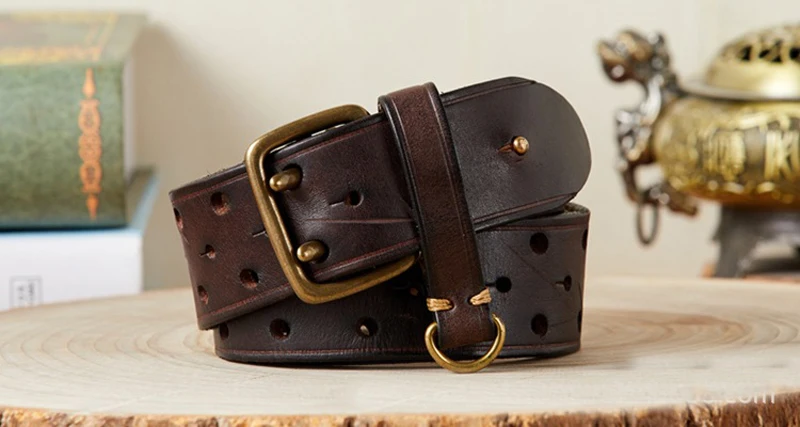 3.8cm Luxury Thick Cowhid Genuine Leather Men Belt Double Buckle Ceinture Leather Belt Men Jeans Trouser Strap For Jeans