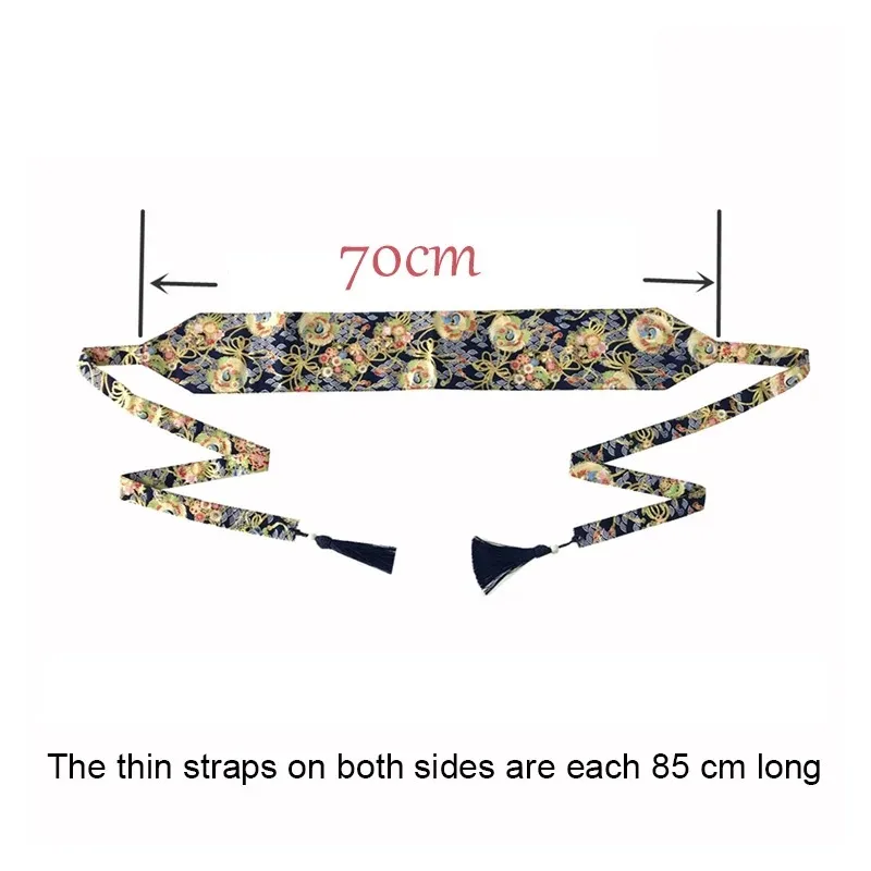 Japanese Kimono Belt Yukata Crane Haori Obi Waist Belts Tassel Women Corset Belt Wave Pattern Wide Belt