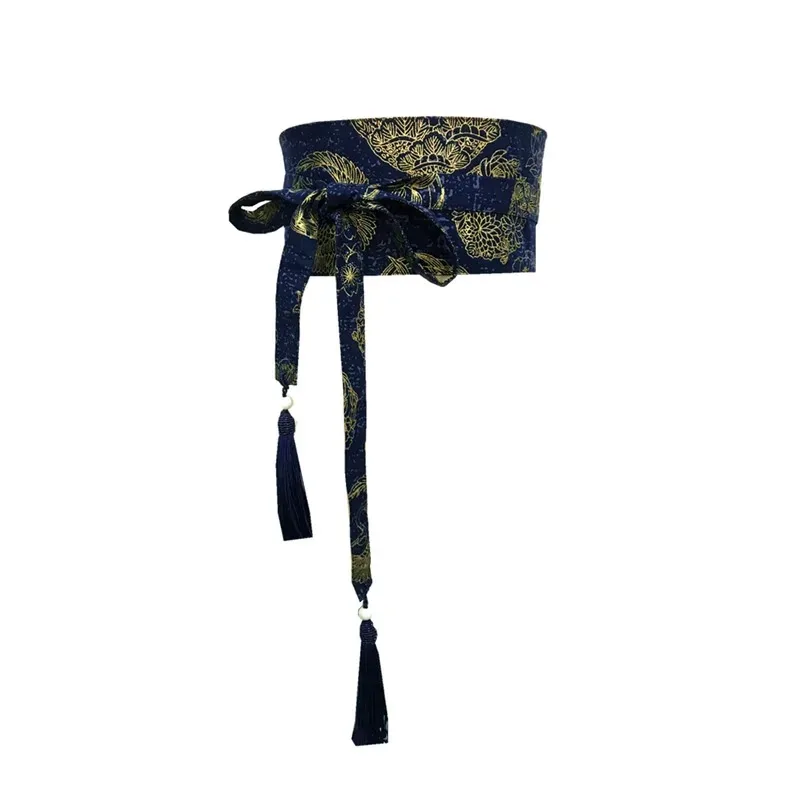 Japanese Kimono Belt Yukata Crane Haori Obi Waist Belts Tassel Women Corset Belt Wave Pattern Wide Belt