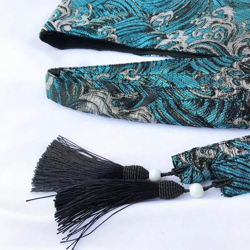 Japanese Kimono Belt Yukata Crane Haori Obi Waist Belts Tassel Women Corset Belt Wave Pattern Wide Belt
