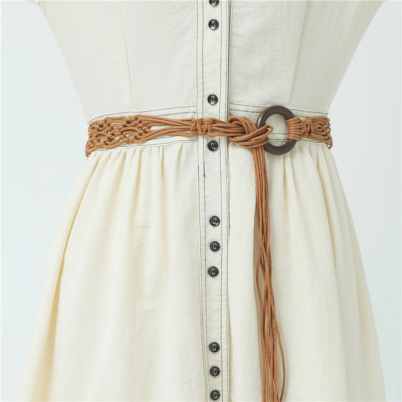 New Weaving Tassel Waist Rope For Women Versatile Dress Decoration Korean Knotted Thin Waist Rope Wax Thread Knotted Waist Belt