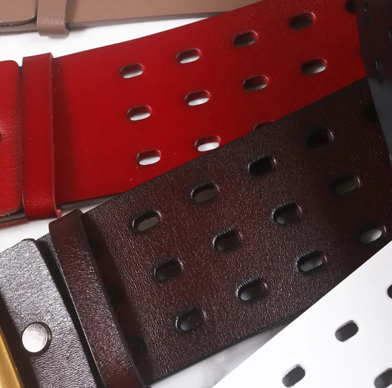 Genuine Leather Waist Seal Wide Eye Belts Lady's Three-row Needle Buckle Waist Seal Pure Cowhide Bronze Buckle Wide Belt