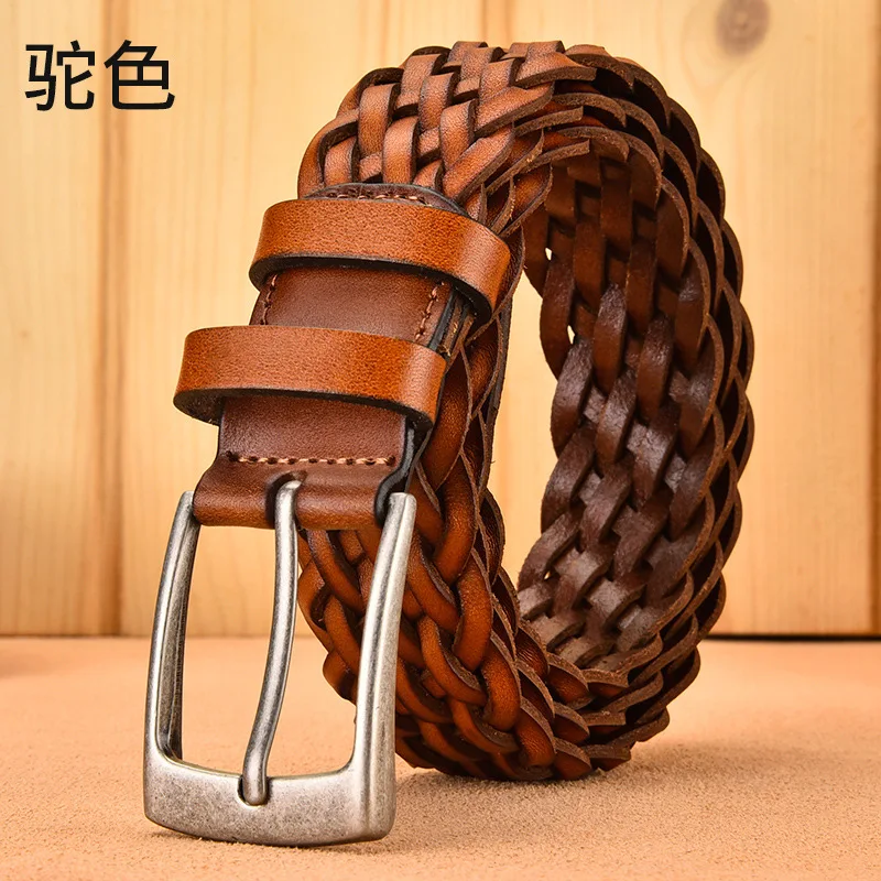 2025 Men Real Cowhide Belt Woven Casual Buckle Layer Hollow Hand Woven Fashion Couple Personalized Student Luxury Jeans Belt
