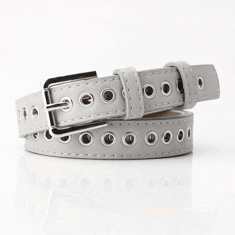 New Metal Full Eyelet Belt for Women's Belt Version Versatile Fashionable Hollowed Out Decorative Pu Belt 2.3cm