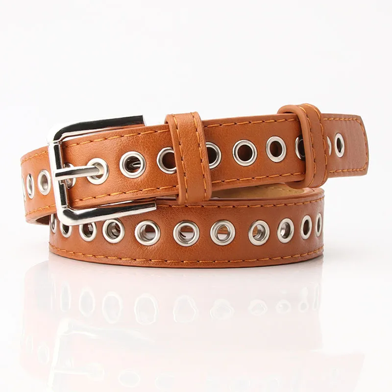 New Metal Full Eyelet Belt for Women's Belt Version Versatile Fashionable Hollowed Out Decorative Pu Belt 2.3cm