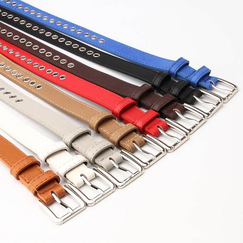 New Metal Full Eyelet Belt for Women's Belt Version Versatile Fashionable Hollowed Out Decorative Pu Belt 2.3cm