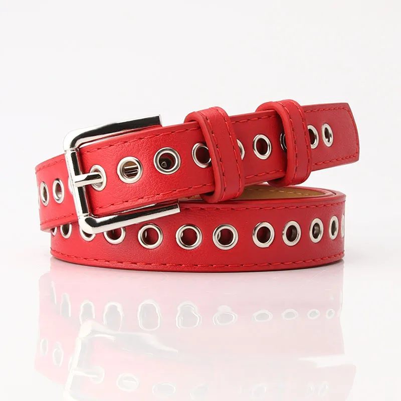 New Metal Full Eyelet Belt for Women's Belt Version Versatile Fashionable Hollowed Out Decorative Pu Belt 2.3cm