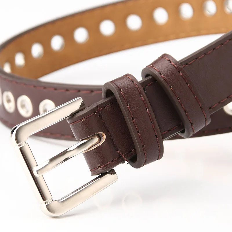New Metal Full Eyelet Belt for Women's Belt Version Versatile Fashionable Hollowed Out Decorative Pu Belt 2.3cm
