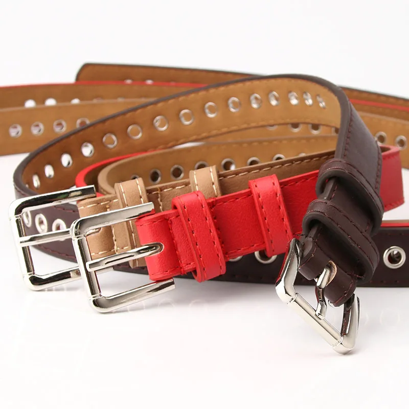 New Metal Full Eyelet Belt for Women's Belt Version Versatile Fashionable Hollowed Out Decorative Pu Belt 2.3cm