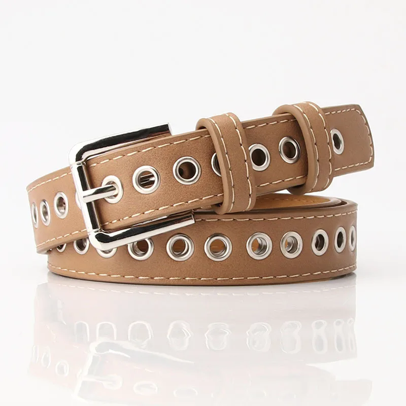 New Metal Full Eyelet Belt for Women's Belt Version Versatile Fashionable Hollowed Out Decorative Pu Belt 2.3cm