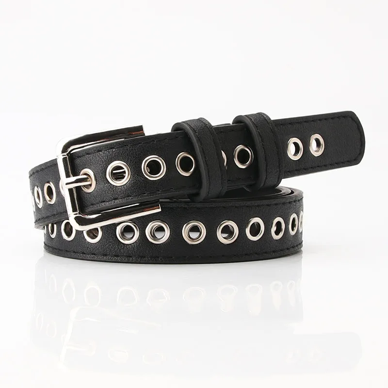 New Metal Full Eyelet Belt for Women's Belt Version Versatile Fashionable Hollowed Out Decorative Pu Belt 2.3cm