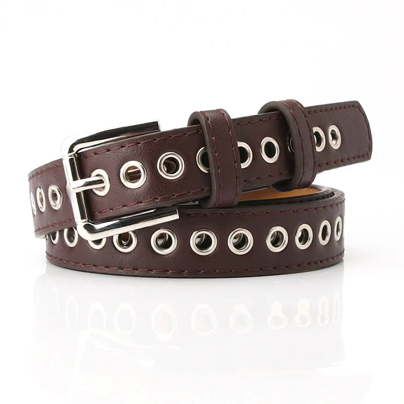 New Metal Full Eyelet Belt for Women's Belt Version Versatile Fashionable Hollowed Out Decorative Pu Belt 2.3cm