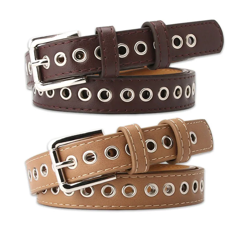 New Metal Full Eyelet Belt for Women's Belt Version Versatile Fashionable Hollowed Out Decorative Pu Belt 2.3cm