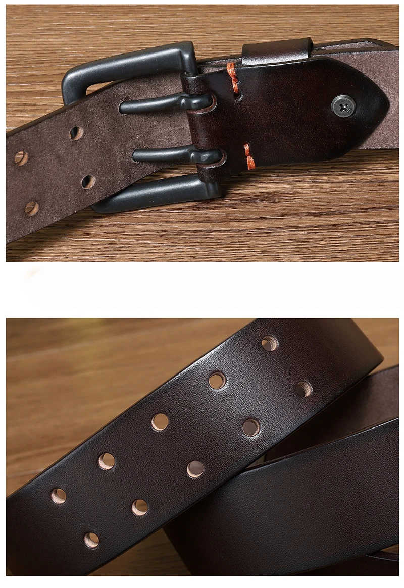 Cowskin Mens Belt Vintage Genuine Leather Jeans Belt Strap Double Pin Buckle Designer Belts for Men Male Gift 4.3cm Width Blue