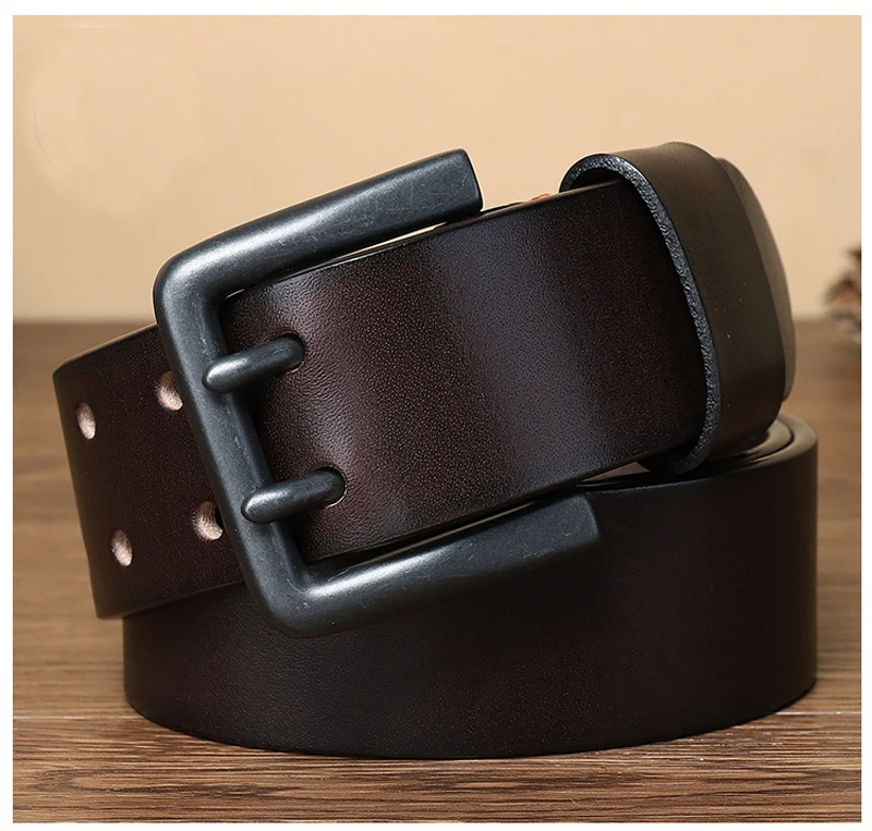 Cowskin Mens Belt Vintage Genuine Leather Jeans Belt Strap Double Pin Buckle Designer Belts for Men Male Gift 4.3cm Width Blue