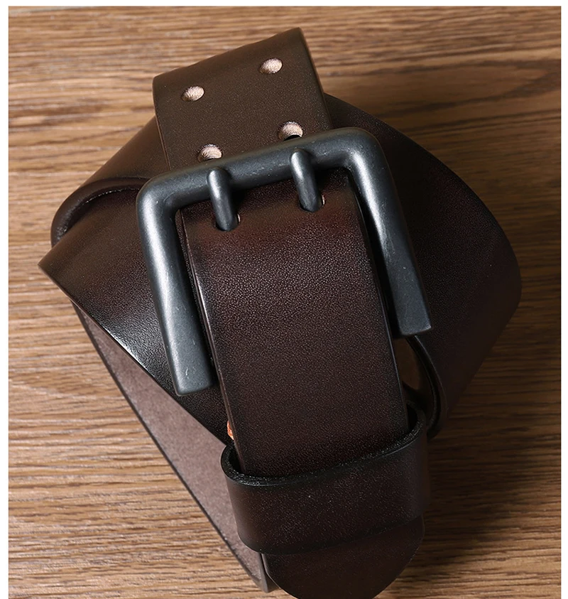 Cowskin Mens Belt Vintage Genuine Leather Jeans Belt Strap Double Pin Buckle Designer Belts for Men Male Gift 4.3cm Width Blue