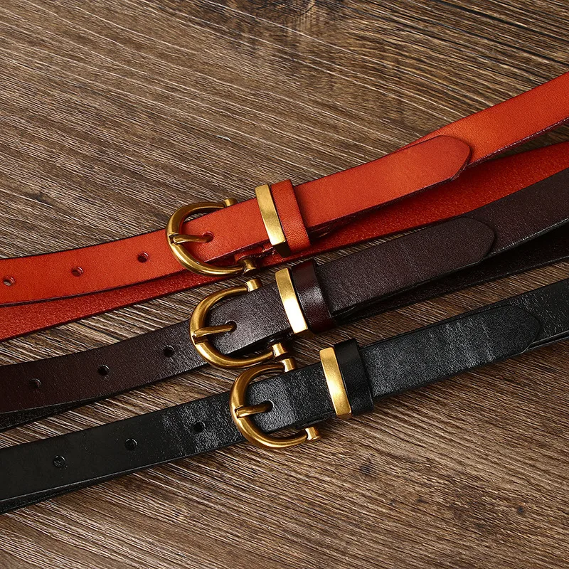 1.8cm Women Belts New Genuine Leather Simple Metal Buckle Belt Girls Dress Jean Pants Waistband Belts for Lady Luxury Designer