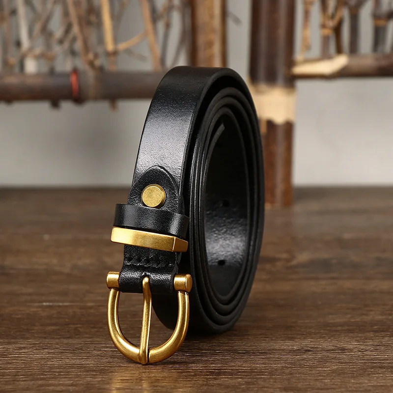 1.8cm Women Belts New Genuine Leather Simple Metal Buckle Belt Girls Dress Jean Pants Waistband Belts for Lady Luxury Designer
