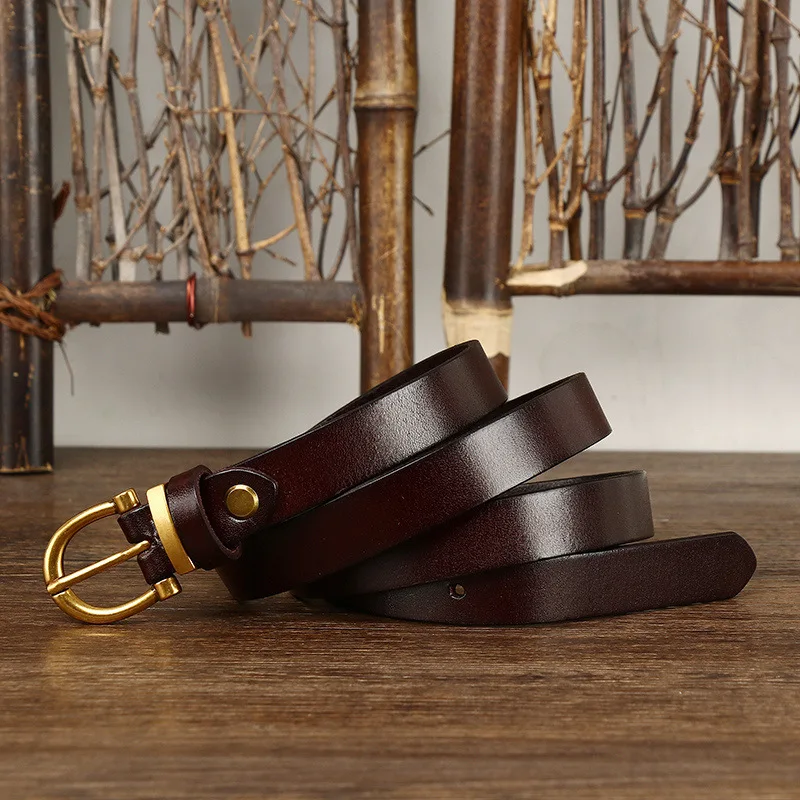 1.8cm Women Belts New Genuine Leather Simple Metal Buckle Belt Girls Dress Jean Pants Waistband Belts for Lady Luxury Designer
