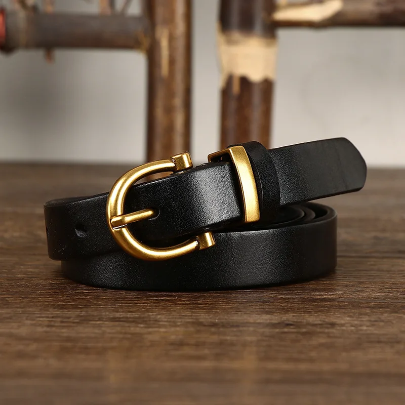 1.8cm Women Belts New Genuine Leather Simple Metal Buckle Belt Girls Dress Jean Pants Waistband Belts for Lady Luxury Designer
