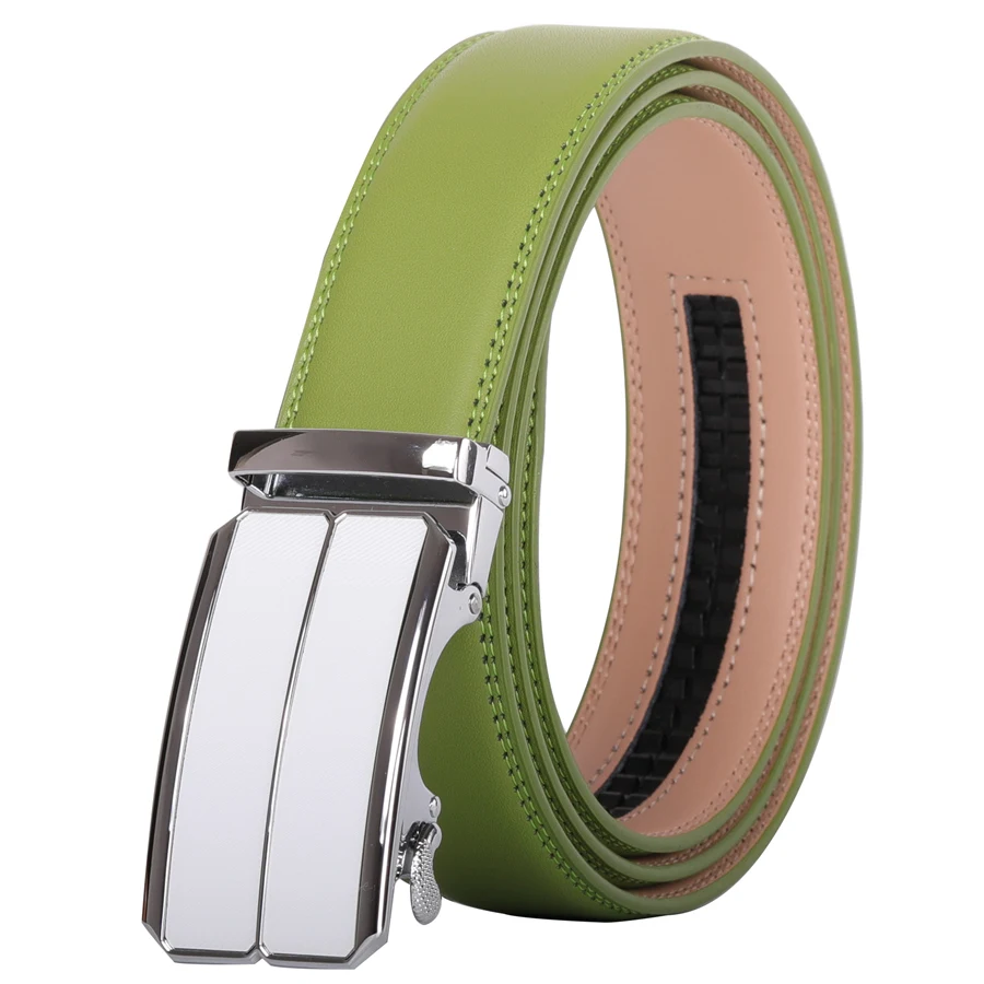 Plyesxale Fashion Green Genuine Leather Belts For Men Luxury Designer Automatic Buckle Belt Man Business Formal Belts Male B104
