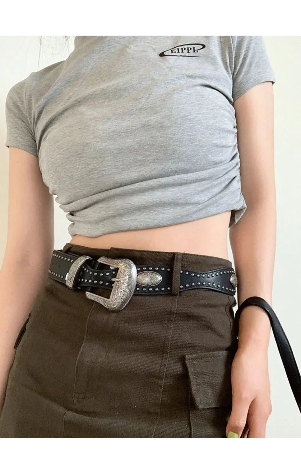 3.8x115cm PU Vintage Waistband Adjustable Alloy Black Y2K Belt Waist Seal Wide Strap Buckle Cool Black Rivet Belt
