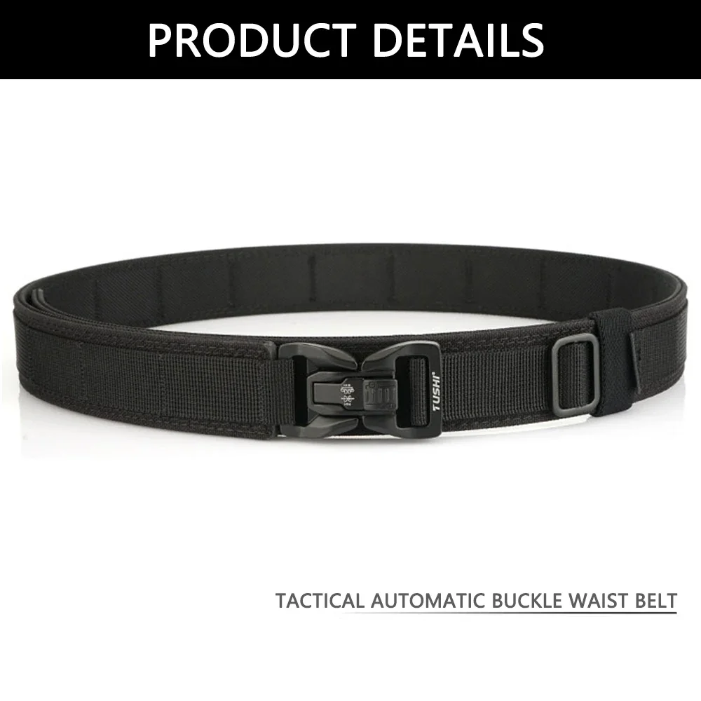 TUSHI Brand 3.8 Casual Outdoor Dual Use Tactical Training Men's Buckle Belt Thickened Hardened Double Layer Hanging Gun Belt