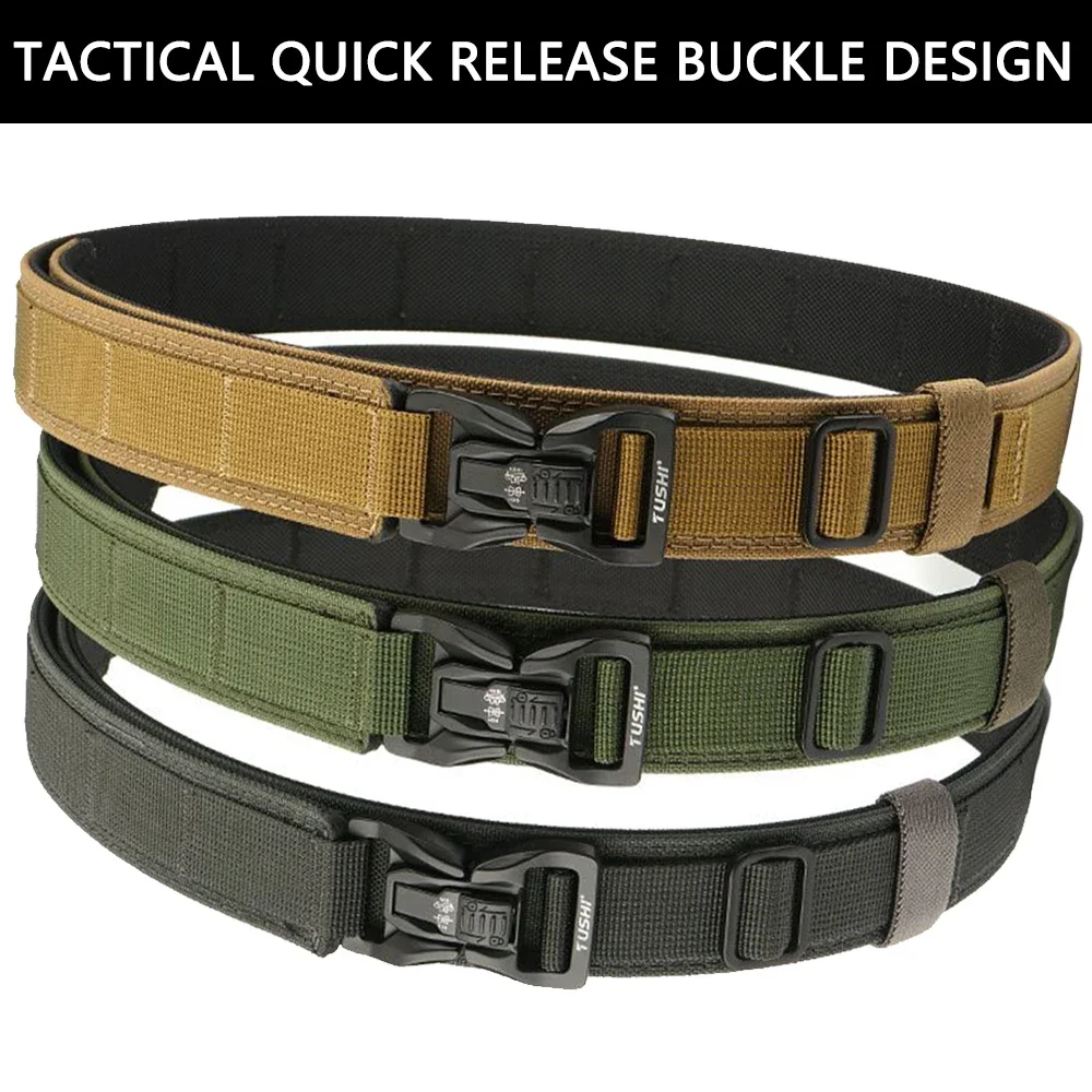 TUSHI Brand 3.8 Casual Outdoor Dual Use Tactical Training Men's Buckle Belt Thickened Hardened Double Layer Hanging Gun Belt