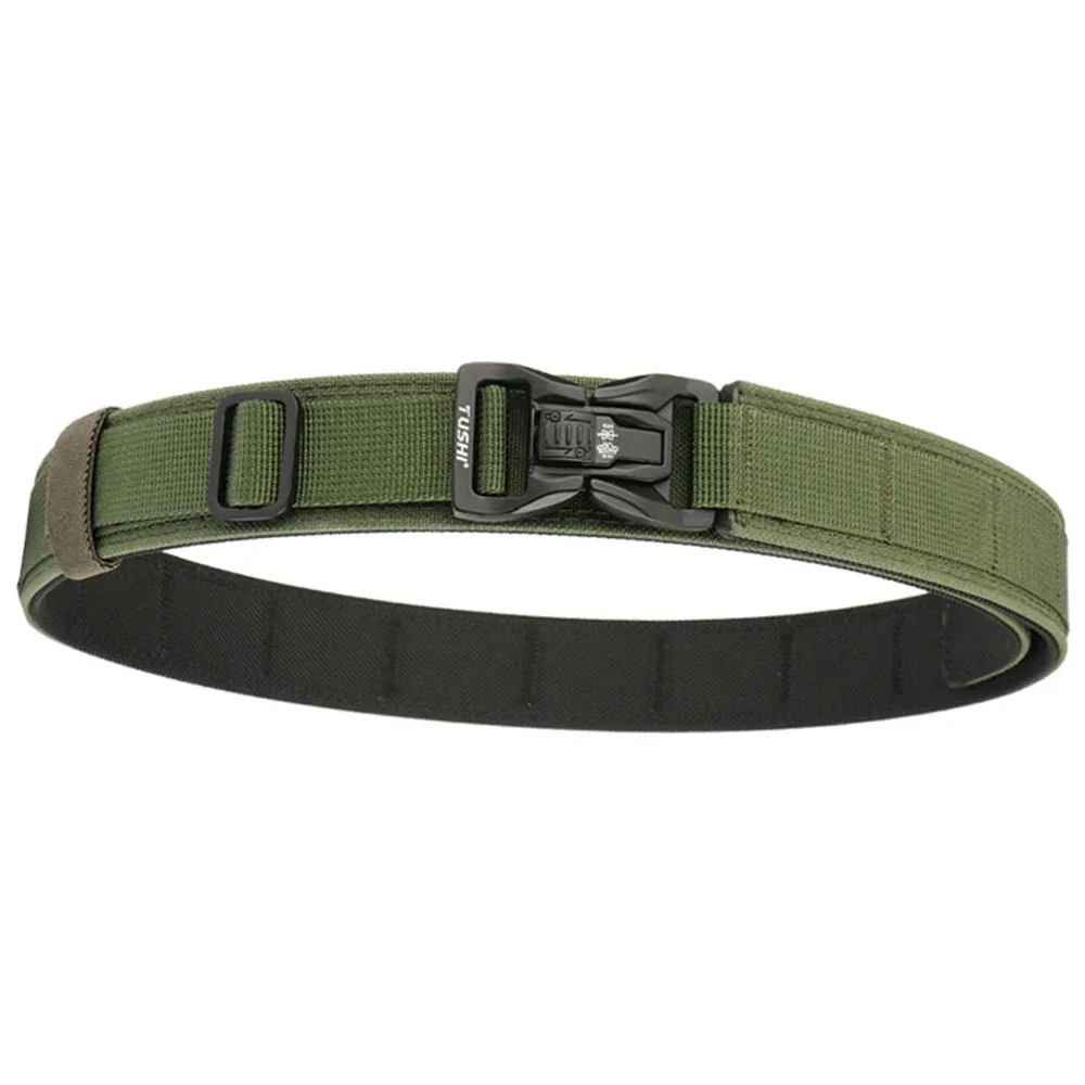 TUSHI Brand 3.8 Casual Outdoor Dual Use Tactical Training Men's Buckle Belt Thickened Hardened Double Layer Hanging Gun Belt